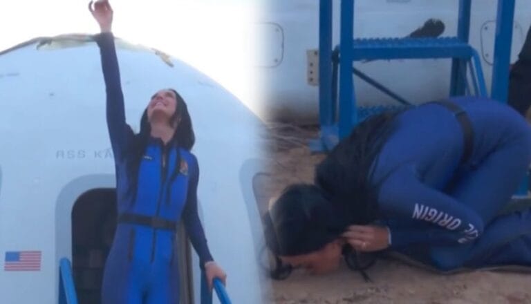 كاتي بيري تقبّل الأرض بعد عودتها من الفضاء .. أول مهمة فضائية نسائية بالكامل
